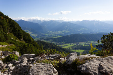 Beautiful Austrian mountain  range with rocks on a sunny day