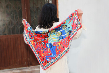 multicolored women's shawl stole with floral a ornaments