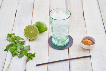 Ingredients for making a mojito. Concept of drink for summer.