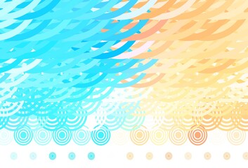 Light Blue, Yellow vector background with circles, curves.