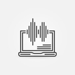 Laptop with Sound wave linear vector concept icon or logo element