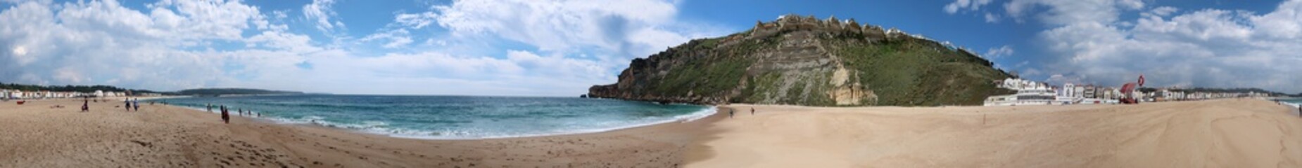 Panorama of Nazar&eacute; with the beach, houses and the Atlantic ocean  