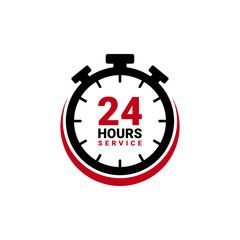 Twenty four hour service vector icon for your business. Logo element illustration, emblem, label, badge, sticker. Simple 24 hour service concept. Can be used in web and mobile.