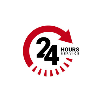 Twenty four hour service vector icon for your business. Logo element illustration, emblem, label, badge, sticker. Simple 24 hour service concept. Can be used in web and mobile.