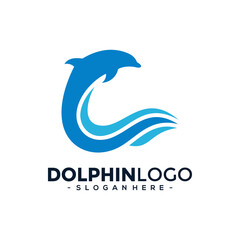 Dolphin Logo Template Vector. Dolphin jumping logo design concept.