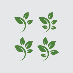 Set of Leaf logo vector Illustration design template. Green sprout green leaves symbol vector icon set.