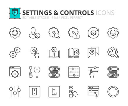 Simple set of outline icons about settings and controls