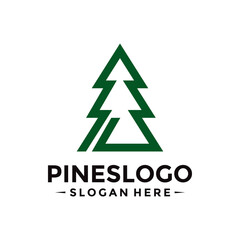 Pine Tree Logo Design Template. Vector Illustration.