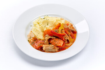 mashed potato with meat and vegetables