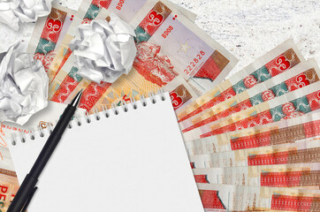 3 cuban pesos convertibles bills and balls of crumpled paper with blank notepad. Bad ideas or less...