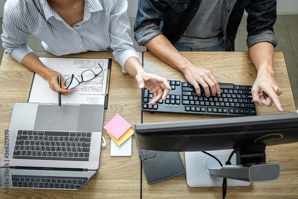 Aufkleber programmer team of developing programming and website working in a software develop