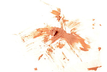 Red clay stains isolated on white background, top view