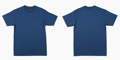Blank T-Shirt color blue template front and back view. blank t-shirt template.  Blank tshirt set, for your mockup design to be printed, isolated on a white background.