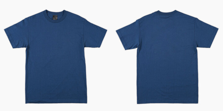 Blank T-Shirt color blue template front and back view. blank t-shirt template.  Blank tshirt set, for your mockup design to be printed, isolated on a white background.
