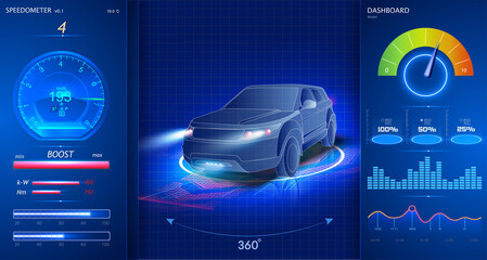 Car service in the style of HUD, Cars infographic ui, analysis and diagnostics in the hud style, futuristic user interface, repairs cars, Car auto service, mechanisms cars, car service UX. dashboard