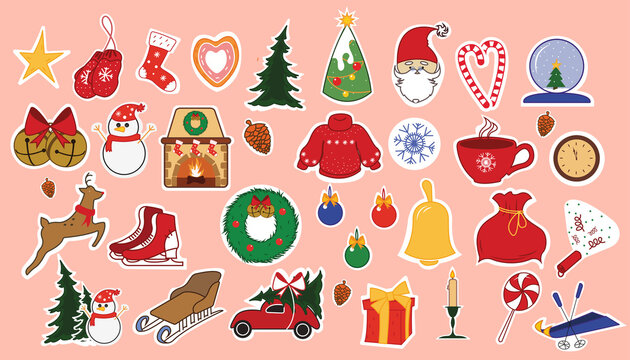 Christmas Winter Stickers Collection Seasonal Design Stock Vector (Royalty  Free) 2232940369