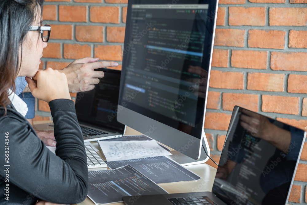 Leinwandbilder Programmers at Developing programming and website working in a software