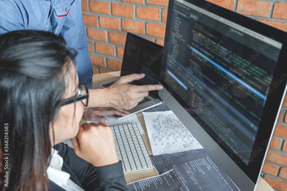 Leinwandbilder Programmers at Developing programming and website working in a software