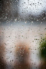 Drops of rain on glass , rain drops on clear window