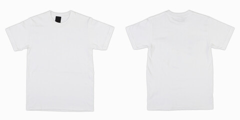 Blank T Shirt color white template front and back view on white background. blank t shirt template.  white tshirt set isolated,mock up.