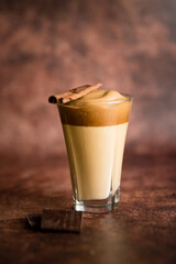 Iced korean Dalgona Coffee, a trendy fluffy creamy whipped coffee
