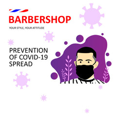 Design Tamplate, background barbershop prevention of covid-19 spread a protective mask