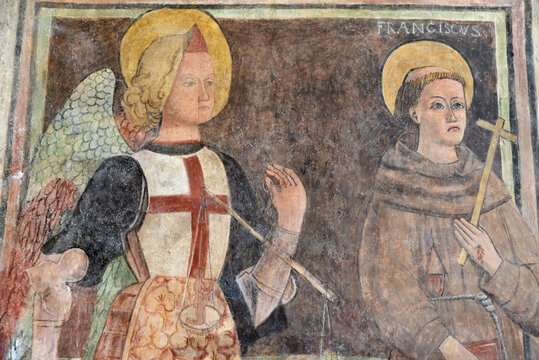 Fresque de Saint-Michel et Saint-François de l'église Saint-Pantaleon de Gavignano, Corse