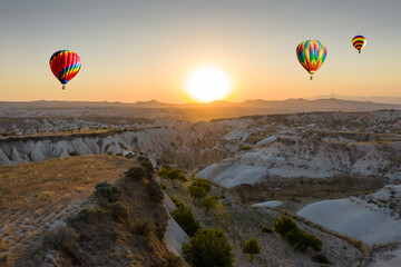 Cappadocia fairy chimneys and hot air balloons. Kapadokya is known as one of the best places to fly with hot air balloons worldwide. Goreme, Cappadocia, Turkey.