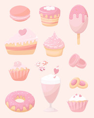 A set of sweet food desserts, goods doodle icon