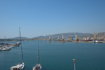 Obraz premium 7/30/2020 Greece, Volos Town, the old commercial port. A little tourism, summer season, COVID-19