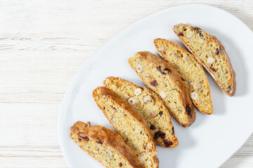 Italian biscotti cookies in white plate