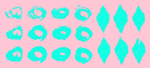 Grunge design elements set. Grunge shapes collection for patterns or backdrops. Grungy splatter. Paint stains. Quirky scribbles. Grungy ink spots and drops.