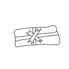 Vector Christmas illustration in doodle style. Holiday gift for the new year or birthday black line. Design for card, web, social networks, packaging, poster.