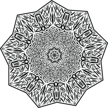 Mandala. Zentangle inspired vector illustration, black and white. Abstract diwali texture. Mehndi mandala. Indian Diwali Henna pattern. Black and white tattoo design.
