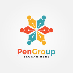 Pen group logo vector, icon, symbol, education illustration design template.