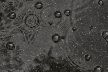 background puddle rain / circles and drops in a puddle, texture with bubbles in the water, autumn rain