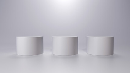 Empty podium or pedestal display on white background with stand concept. Blank product shelf standing backdrop. 3D rendering