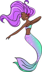 dark skin tone dancing mermaid vector illustration