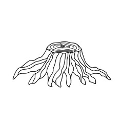 Tree stump vector drawing. Cut wood.