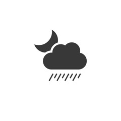 Soft rain, cloud and moon. Icon. Night weather glyph vector illustration