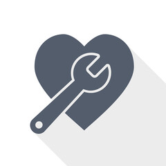 Wrench and heart flat design vector icon