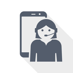 Online customer service in smartphone, flat design vector icon