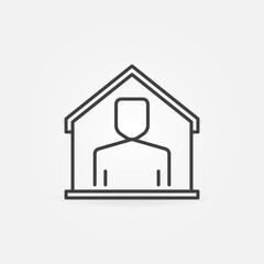 Man in House line icon - vector Stay Home or Self isolation concept symbol in outline style