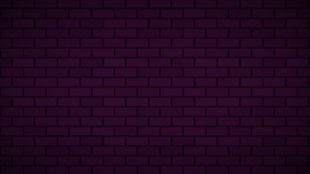 Empty brick wall with pink neon light dim with copy space. Lighting effect pink color glow on brick wall background. Royalty high-quality stock photo image of blank, empty background for texture