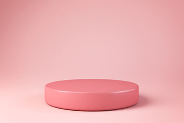 Pink cylinder showcase or podium stand on pink pastel background with luxury fashion concept. Creative product shelf for presentation template. 3D rendering.