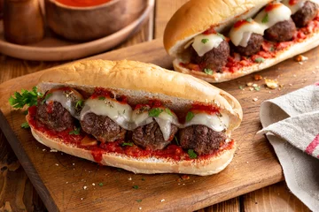 Tuinposter Meatball Sandwich on a Hoagie Roll © chas53
