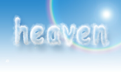 Cloudy word "heaven" on a blue background.