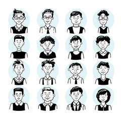 Vector set with smiling students. Illustrations on the theme of school, university, college, education. Avatars, cartoon characters for use in design