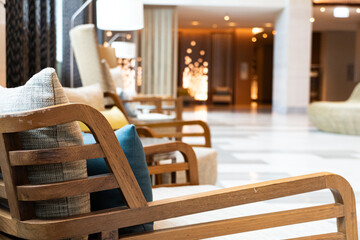 Chair in hotel lobby. Interior lobby with cozy style.