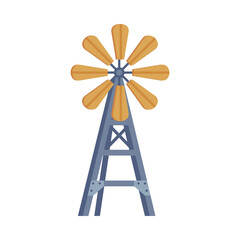 Windmill Water Pump, Traditional Construction for Pumping Water from Ground Cartoon Vector Illustration